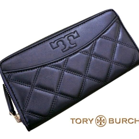 Tory Burch Savannah Quilted Leather ZIP AROUND wallet in Navy- NWT - Picture 1 of 10